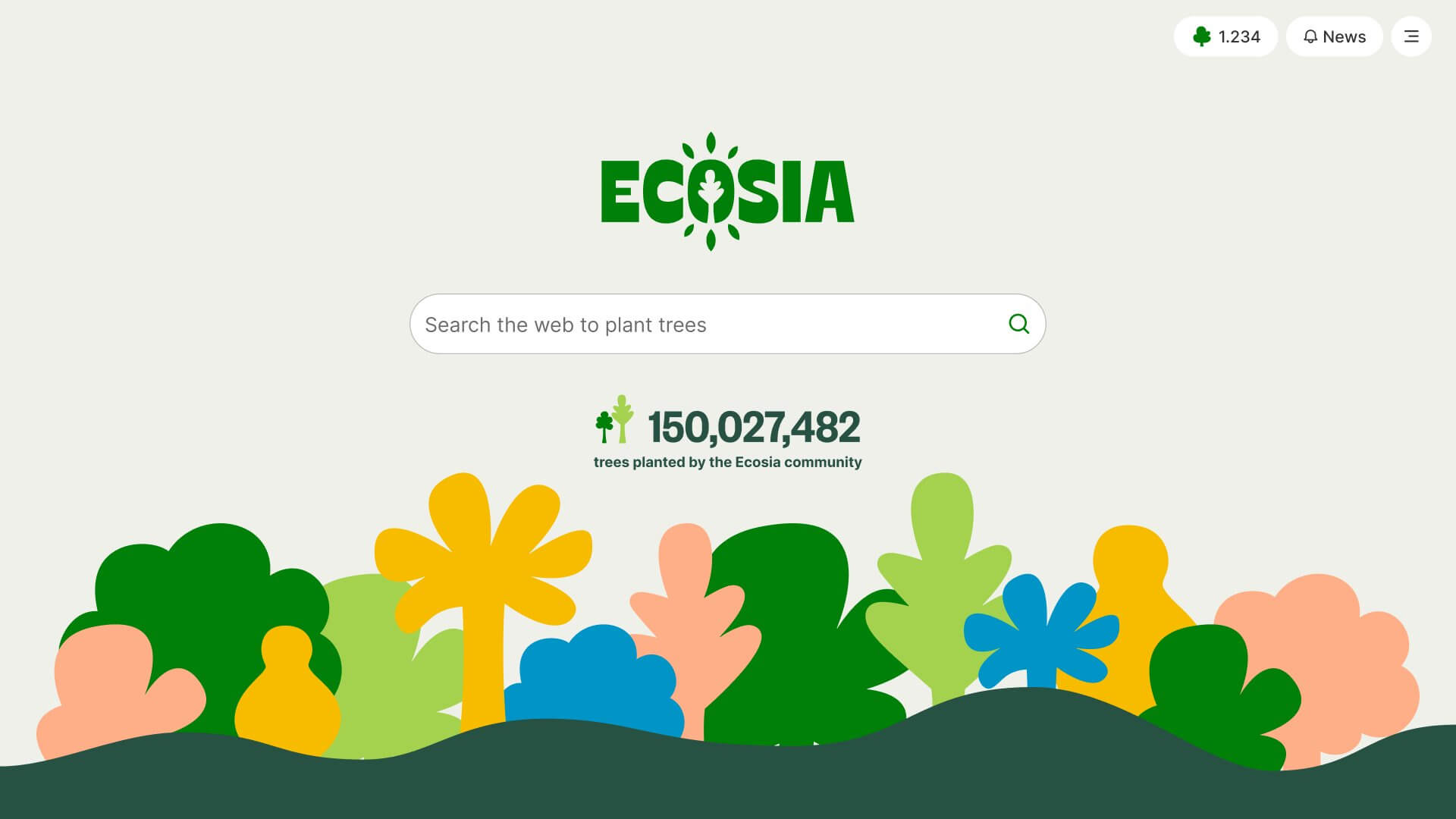 Ecosia Homepage: plant trees By searching the web.